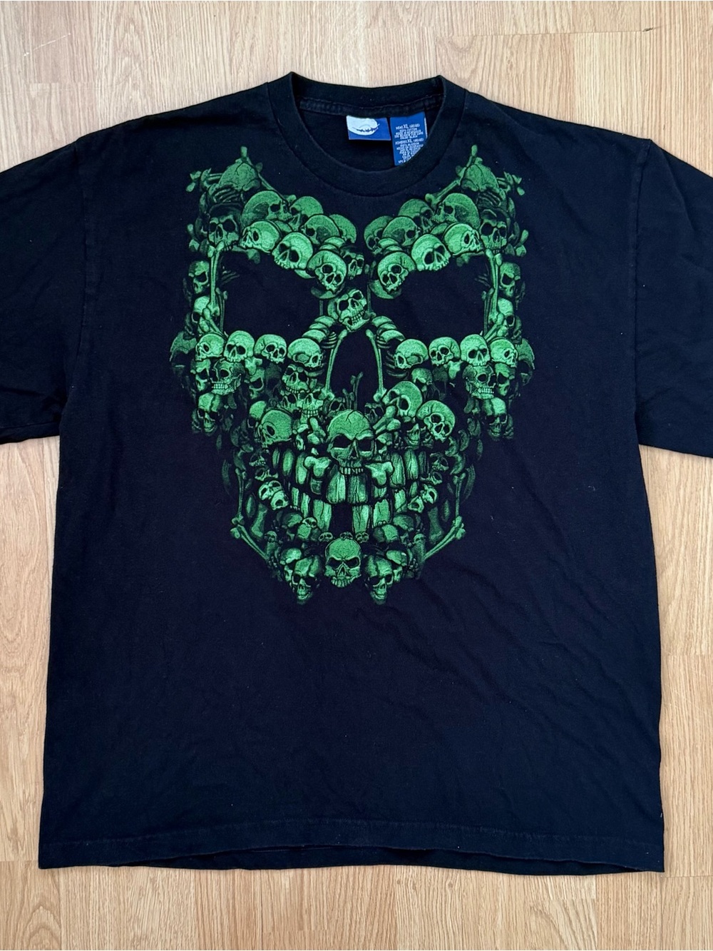 Vintage Skull Graphic T-Shirt Black Green Goth Punk Biker XL